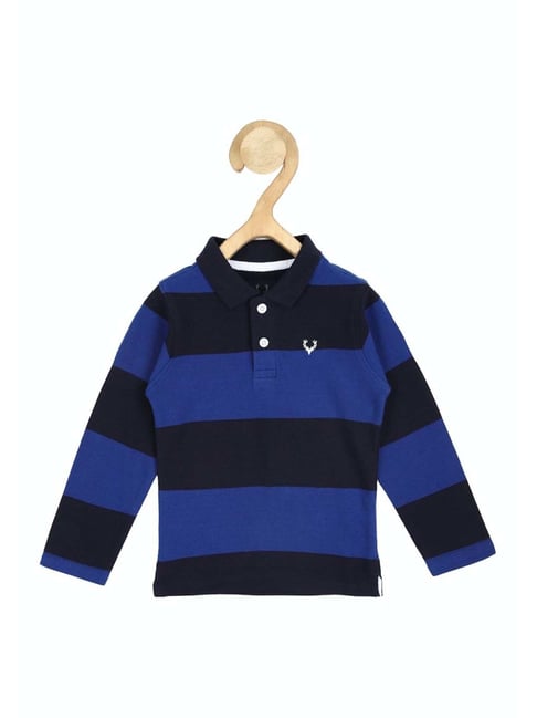 Allen Solly Junior Blue & Black Cotton Striped Full Sleeves Polo T-Shirt