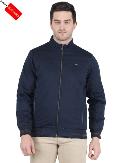 Monte Carlo Navy Regular Fit High Neck Reversible Jacket