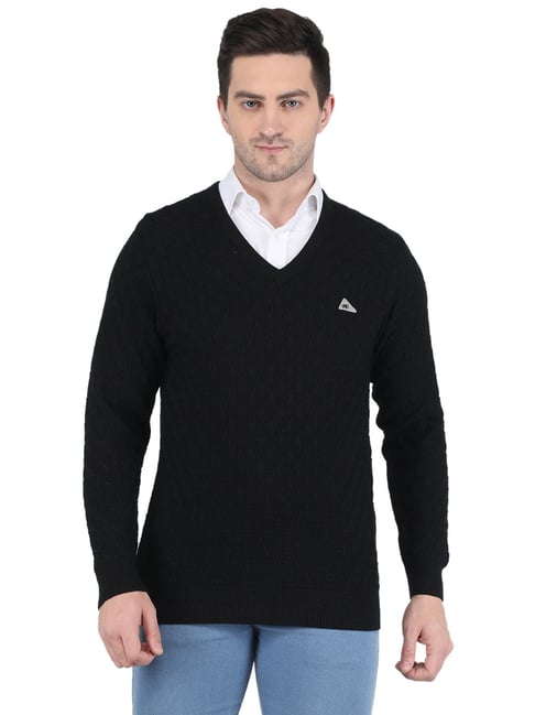 Buy Monte Carlo Black Regular Fit V Neck Sweater for Men's Online