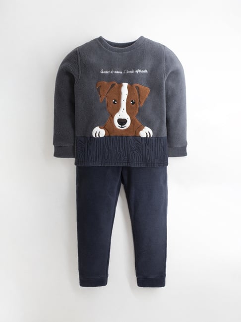 Cherry Crumble By Nitt Hyman Kids Navy & Brown Embroidered Full Sleeves T-Shirt Set-picture-28