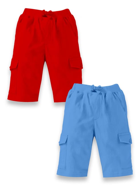 Kiddopanti Kids Red & Blue Solid Cargo Shorts (Pack Of 2)-picture-19
