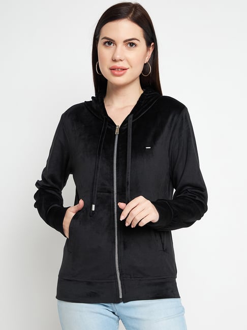 Black velvet hoodie women's online