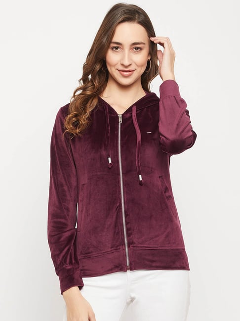 Burgundy cheap velvet hoodie