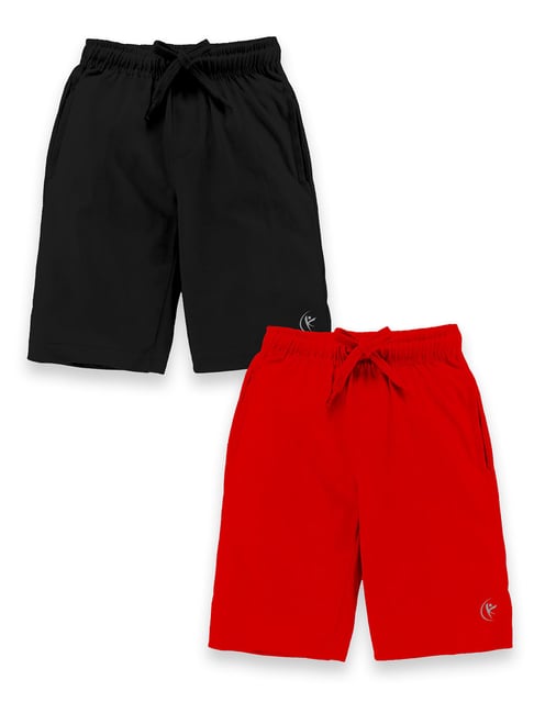 Kiddopanti Kids Red & Black Solid Shorts (Pack Of 2)-picture-42