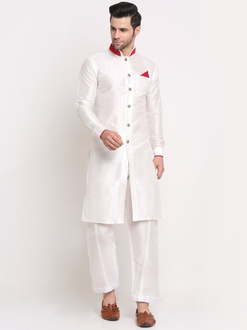 Benstoke White Regular Fit Sherwani Set