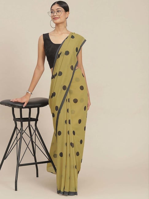 Ishin Green Printed Saree With Unstitched Blouse