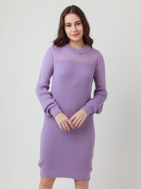 Zink London Purple Above Knee Bodycon Sweater Dress Price in India