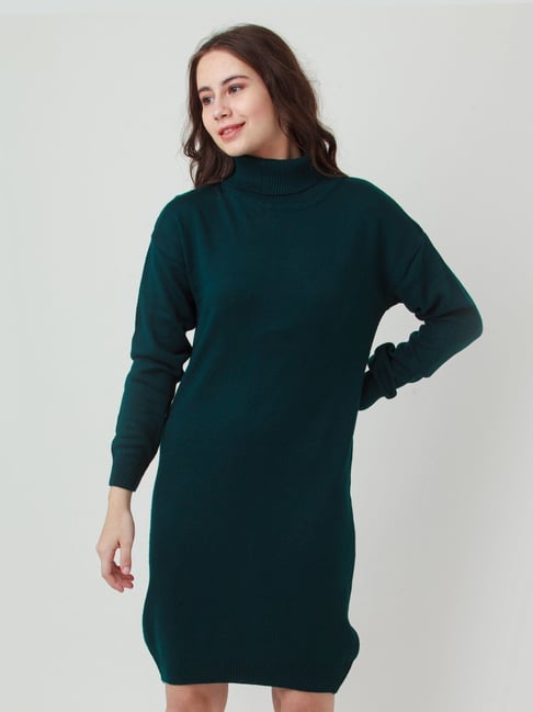 Zink London Dark Teal Above Knee Bodycon Sweater Dress Price in India