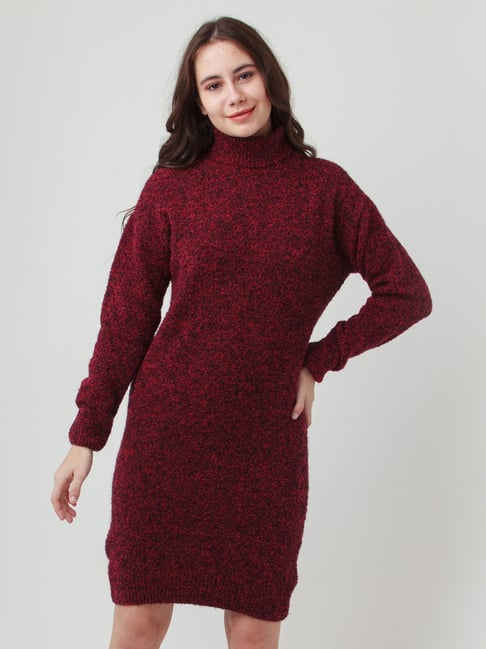 Solid Turtle Neck Bodycon Sweater Dress Casual Long Sleeve - Temu