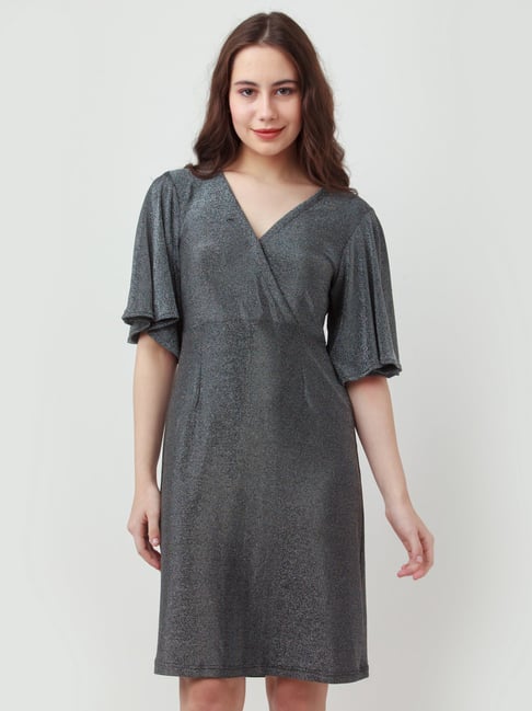 Zink London Silver Textured A Line Dress Price in India