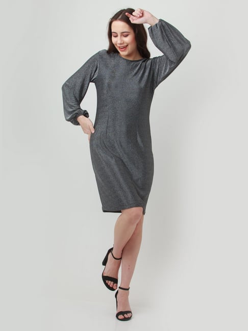 Zink London Silver Textured Shift Dress Price in India
