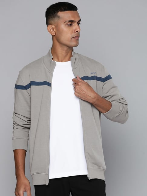 ALCIS Grey Regular Fit Striped Sports Jacket