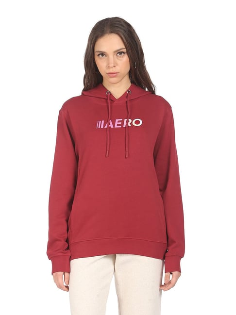 Buy Aeropostale Maroon Cotton Printed Hoodie for Women's Online