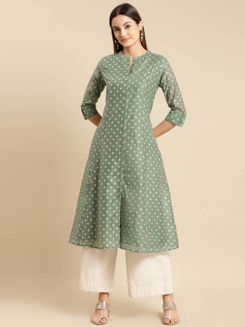 Buy Mint Green Jacket With Kurta And Tights Online - Shop for W