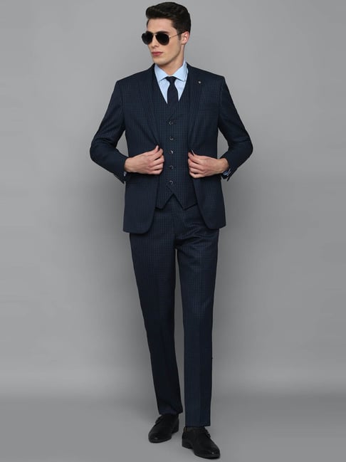 Buy Louis Philippe Navy Blue Slim Fit Checks Three Piece Suits for