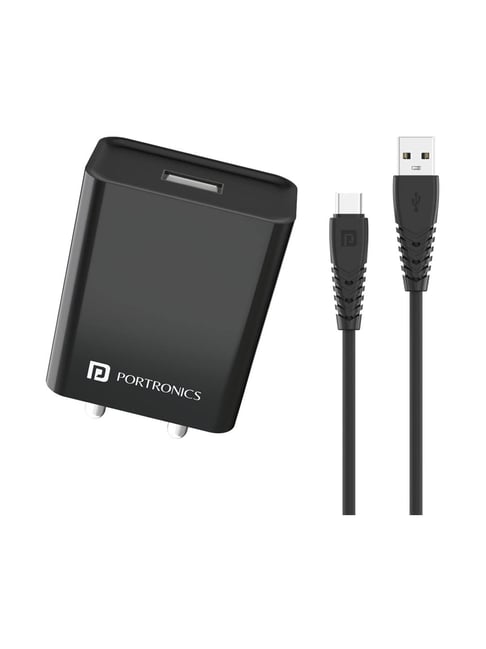 Portronics Adapto 62 C USB Wall Charger Fast Charging Adapter with Micro USB Cable (Black)
