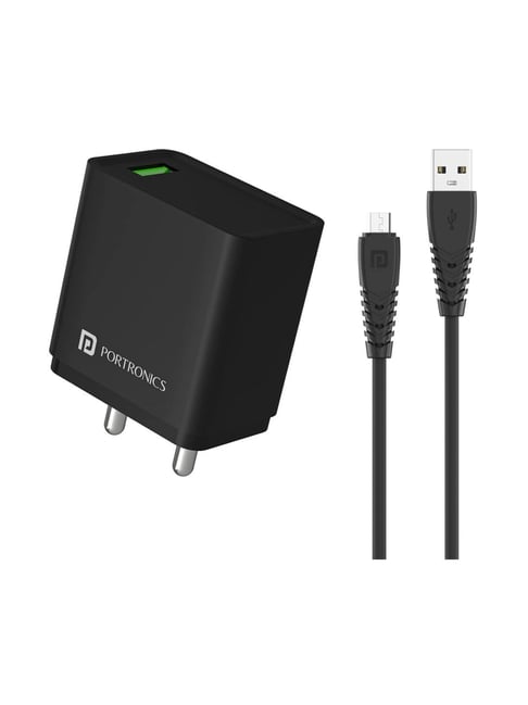 Portronics Adapto ONE M 18W Fast Charging  Adapter with Micro USB Cable (Black)