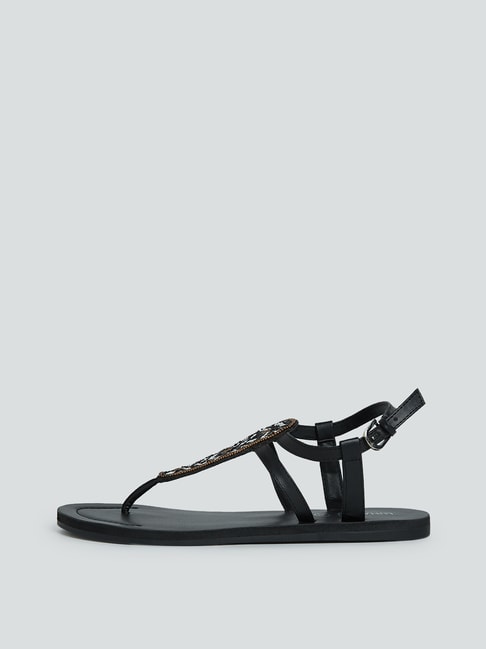 LUNA BLU by Westside Black Embellished T-Strap Sandals Price in India