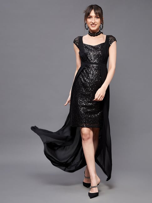 Miss Chase Black Embellished High-Low Dress Price in India