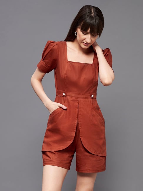 Buy Miss Chase Rust Cotton Mini Playsuit for Women Online Tata CLiQ