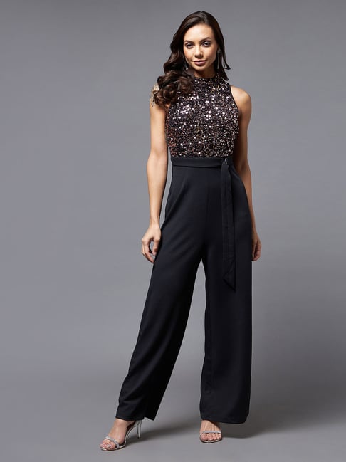 Miss Chase Black Embellished Jumpsuit