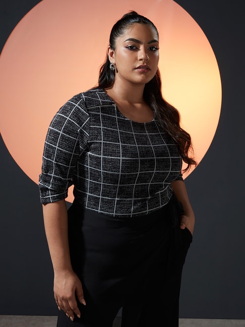 Gia Curves by Westside Black Checkered Print Carla Top Price in India