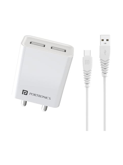 Portronics Adapto 66 C USB Wall Charger Fast Charging Adapter with Micro USB Cable (White)