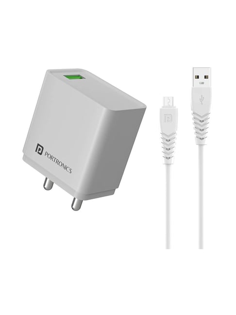 Portronics Adapto ONE M 18W Fast Charging  Adapter with Micro USB Cable (White)