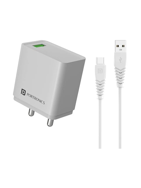 Portronics Adapto ONE C 18W Fast Charging  Adapter with Micro USB Cable (White)