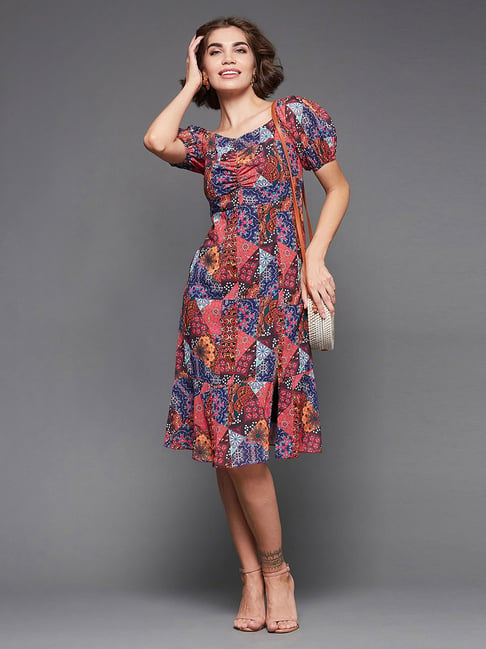 Miss Chase Multicolor Printed A Line Dress Price in India