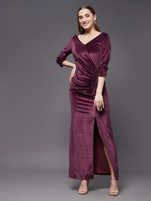 Miss Chase Wine Velvet Maxi Gown Price in India