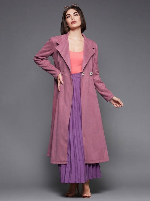 Miss Chase Purple Relaxed Fit Double Breasted Longline Coat