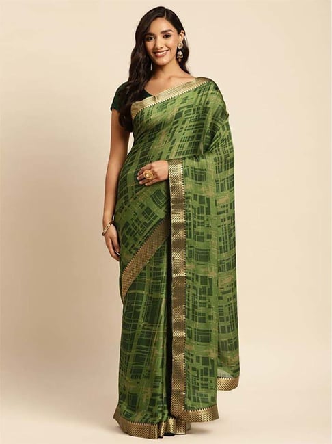 Rangita Green Printed Saree With Unstitched Blouse Price in India