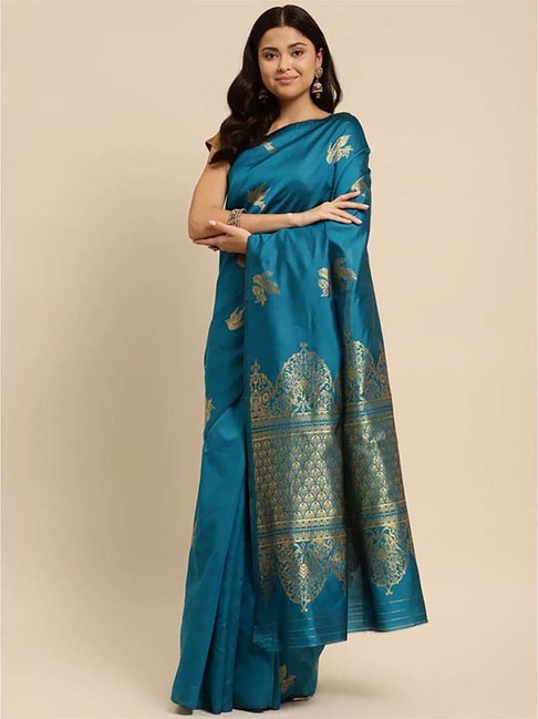 Rangita Turquoise Woven Saree With Unstitched Blouse Price in India