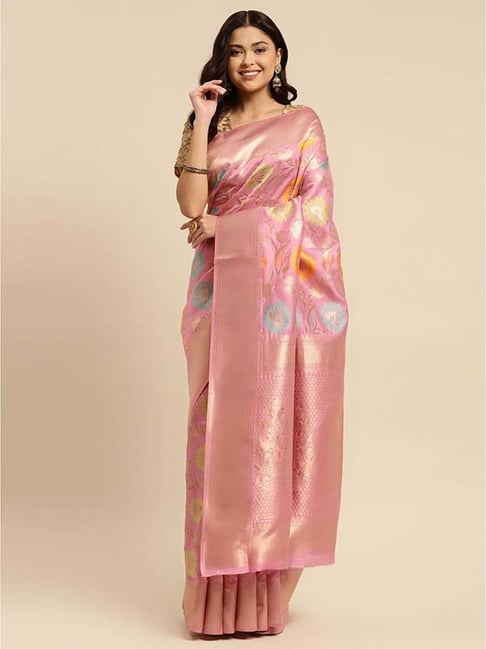 Rangita Pink Woven Saree With Unstitched Blouse Price in India