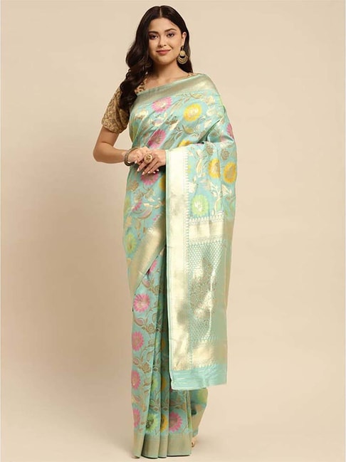 Rangita Green Woven Saree With Unstitched Blouse Price in India