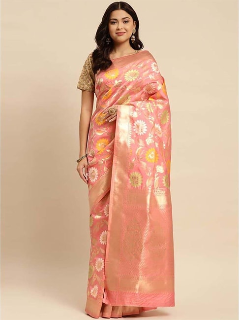 Rangita Peach Woven Saree With Unstitched Blouse Price in India