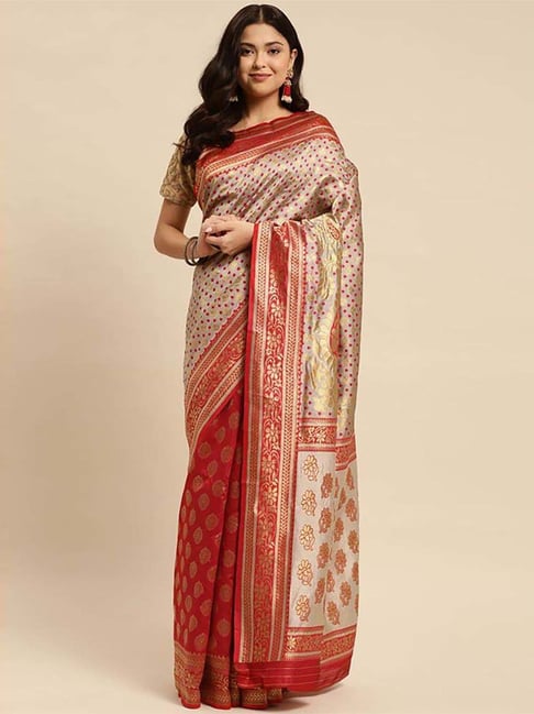 Rangita Off-White & Red Woven Saree With Unstitched Blouse Price in India