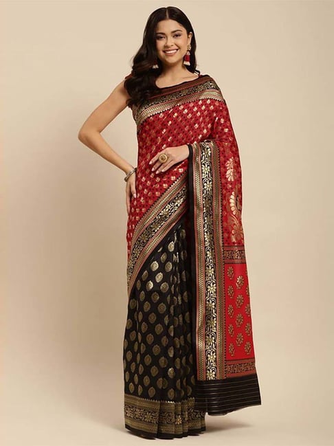 Rangita Black & Red Woven Saree With Unstitched Blouse Price in India