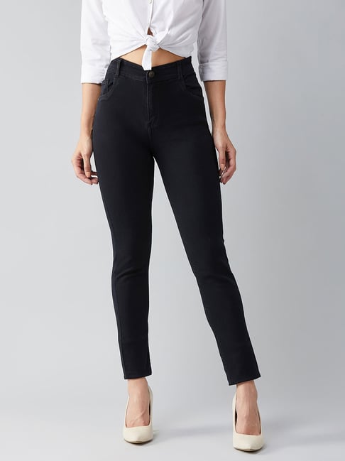 Miss Chase Black Cotton Slim Fit High Rise Denim Jeans