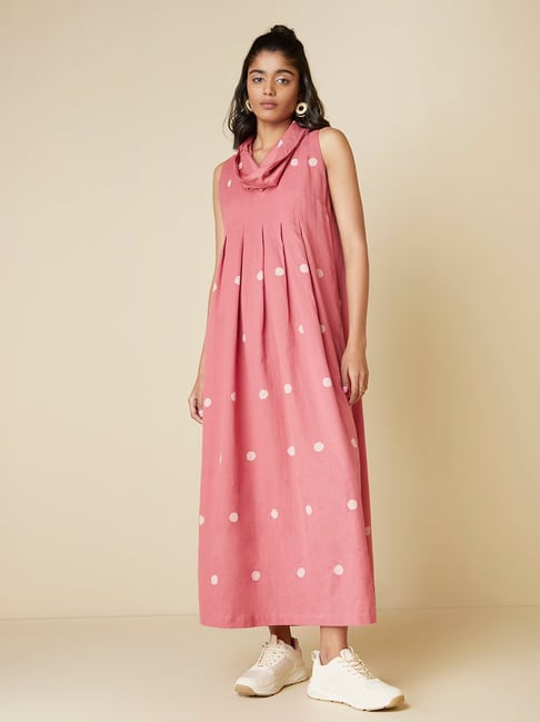 Bombay Paisley by Westside Pink Polkadot Print Maxi Dress Price in India
