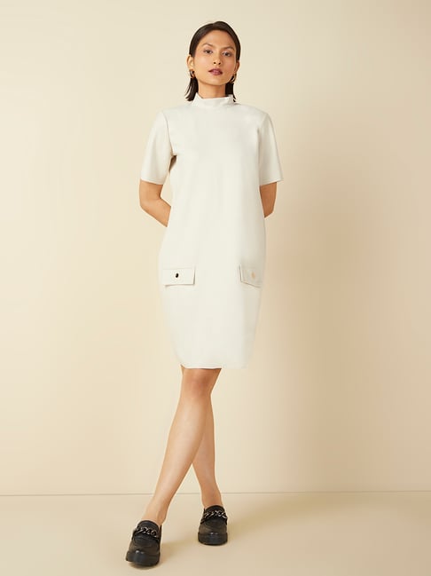 Wardrobe by Westside Off-White High Neck Suede Dress Price in India