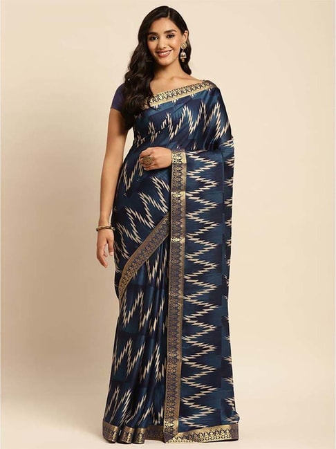 Rangita Blue Printed Saree With Unstitched Blouse Price in India