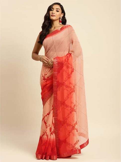 Rangita Peach Floral Print Saree With Unstitched Blouse Price in India