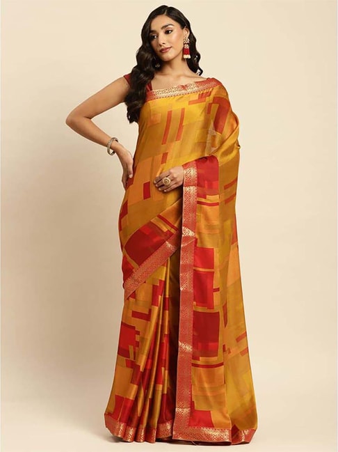 Rangita Yellow Printed Saree With Unstitched Blouse Price in India