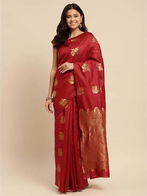 Rangita Red Woven Saree With Unstitched Blouse Price in India