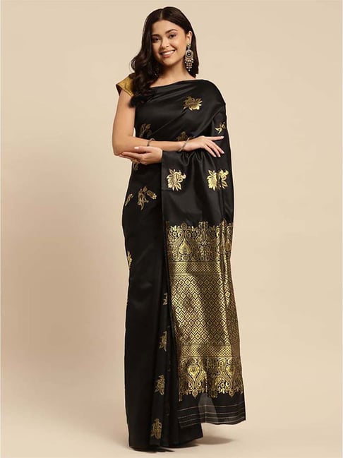 Rangita Black Woven Saree With Unstitched Blouse Price in India