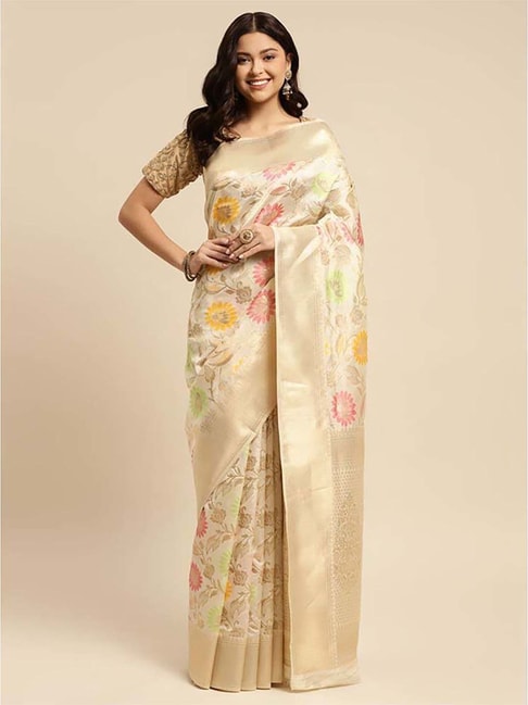 Rangita Off-White Woven Saree With Unstitched Blouse Price in India