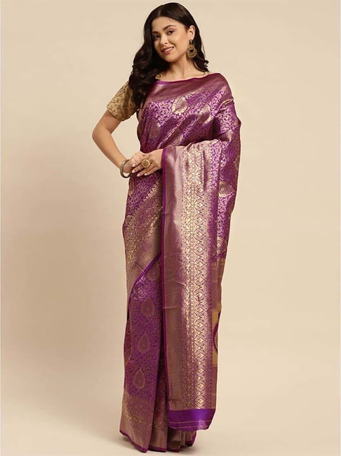 Rangita Purple Woven Saree With Unstitched Blouse Price in India