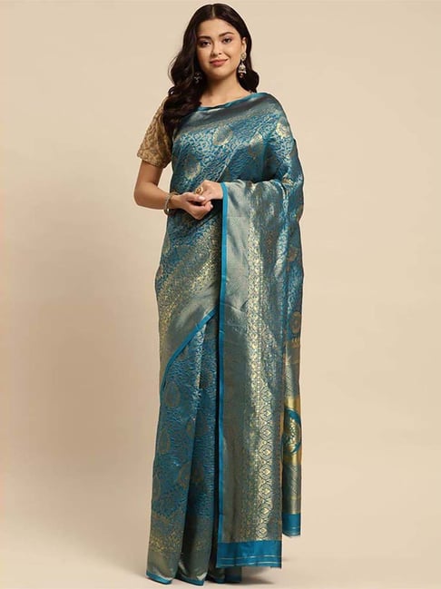Rangita Blue Woven Saree With Unstitched Blouse Price in India